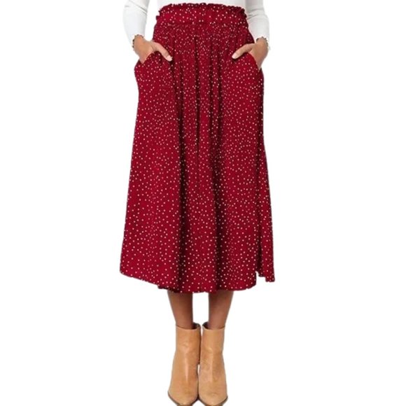 Exlura Dresses & Skirts - EXLURA | Womens High Waist Red and White Polka Dot Casual Midi Skirt | Size S